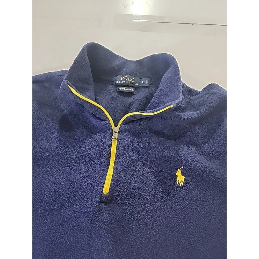 Polo Ralph Lauren Performance Fleece 1/4 Zip Pullover Navy Blue‎ Yellow Men's L